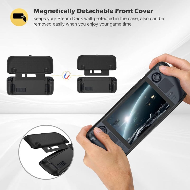 Procase Upgraded Flip Case for Steam Deck OLED/LCD (2023&2021) with Front Cover, Protective Case with Magnetically Detachable Front Shell Cover for Steam Deck Console & Accessories -Black | Upgraded, with Front Cover, 2023, Front Shell Cover, Accessories - Image 4